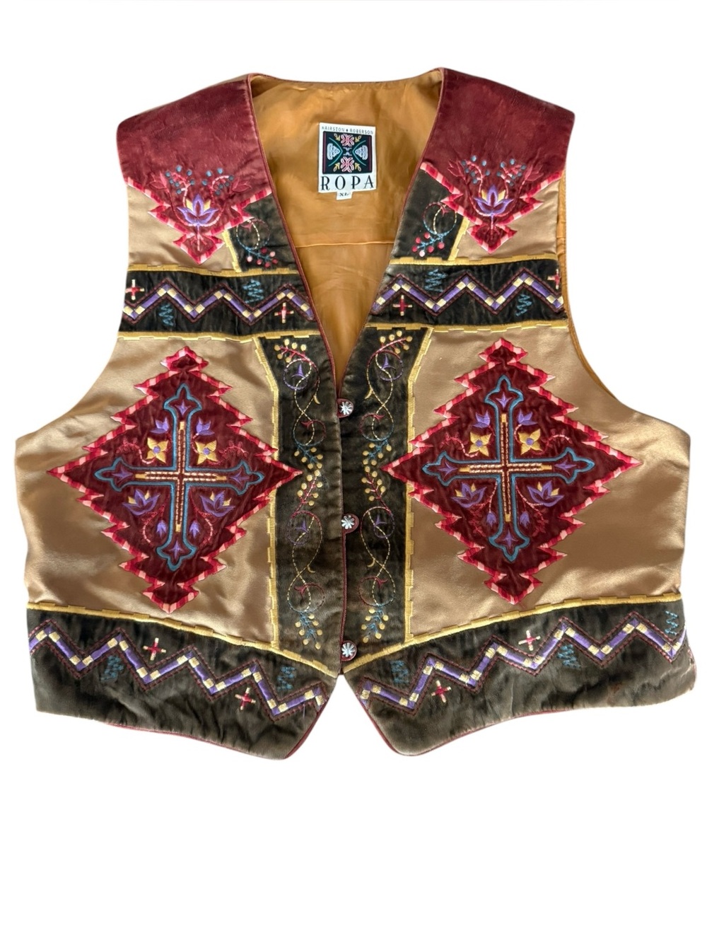 Vtg Hairston Roberson ROPA Southwestern Embroidered Velvet Vest XL Whimsygoth